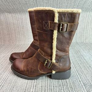 Clarks Orinoco Buckle Mid Boots Brown Leather Zip Bootie Shoes Women Sz 9 1/2